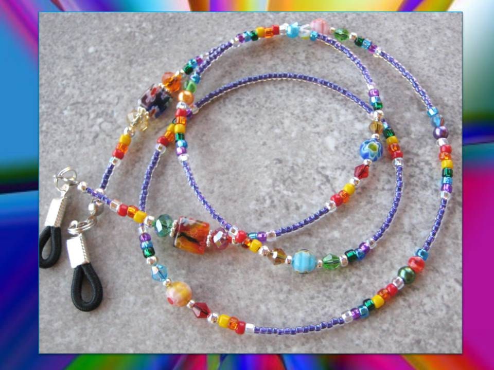 CHEERFUL- Beaded Eyeglass Lanyard- Swarovski Crystals, Pearls, and Millefiore Beads