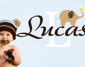 Boys Elephant Wall Decal  - Personalized  Name Decal -   Elephant  Wall Art - Nursery Wall Decals