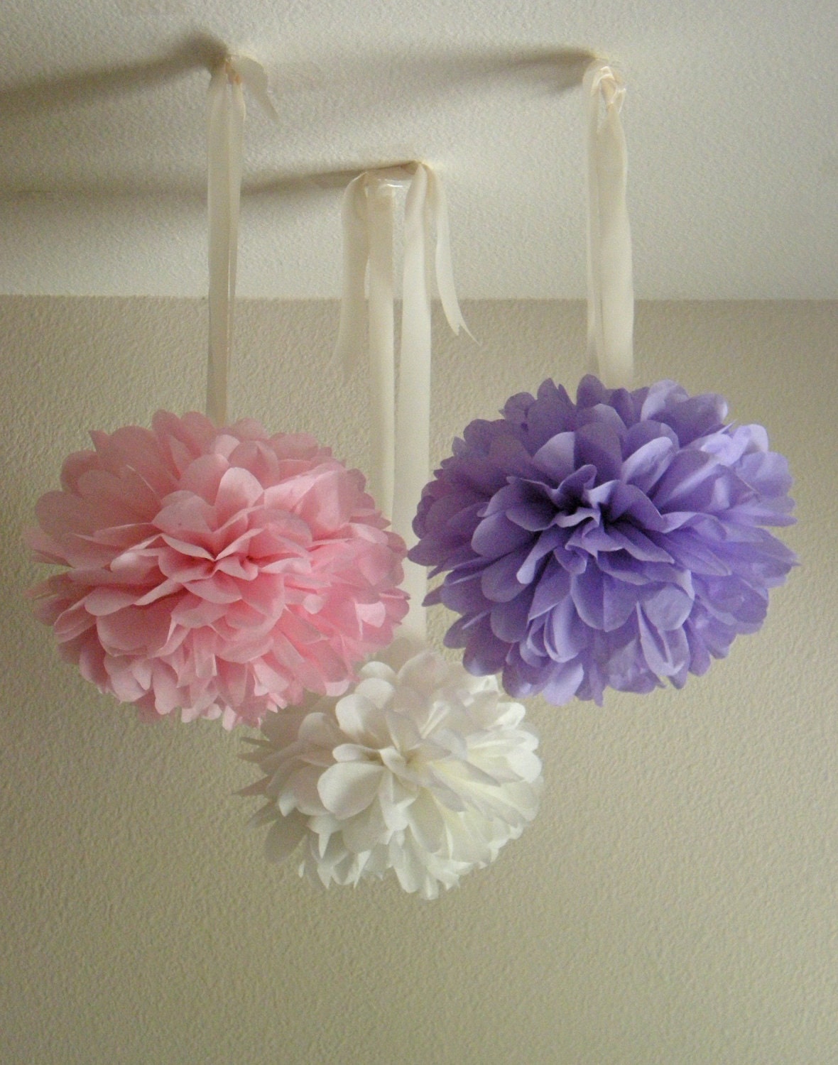 Dreamy Tissue Paper Pom Pom Chandeliers - Your Choice of Colors - 3 Pom Poms