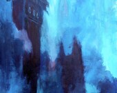 Blue towers in the mist art print - painting - 8x10