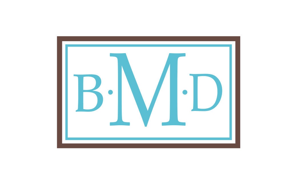 Monogram Vinyl Wall Decal - Large Personalized Solid Double Border with Initials Boy Girl Baby Nursery Cute Design 22"H x 36"W FS104