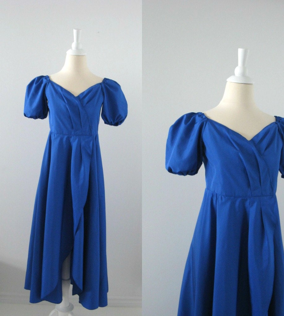 Vintage High Low Dress - 1980s Prom - Cobalt Blue - XSmall