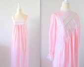 Vintage Nightgown Peignoir Set - 1960s Pink and White - Small by Cahill Lingerie