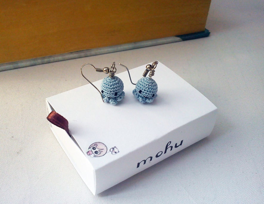 kawaii octopus earrings with miniature crocheted octopus amigurumi