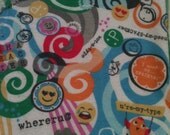 blanket flannel modern rag bright hipster baby toddler boy girl smiley faces birds urban texting lingo 26x26 emoticons