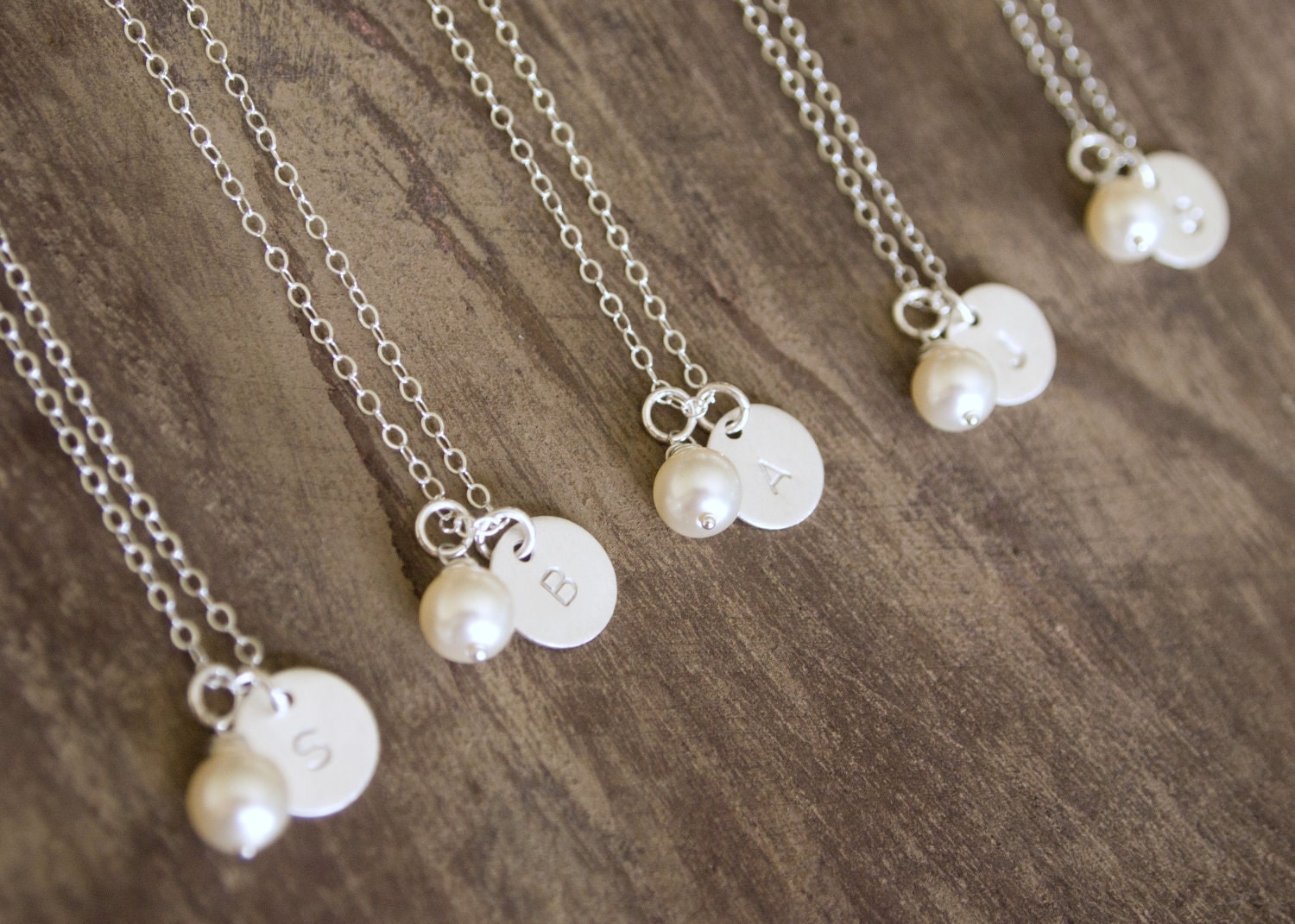 Bridesmaid Gift Set - Sterling Silver Initial and Pearl Necklaces