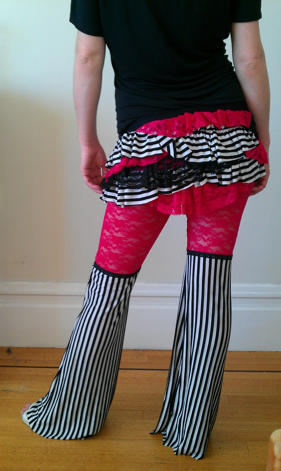 Bustle Ruffle Mini Skirt Striped Pink Lace Circus Coutoure