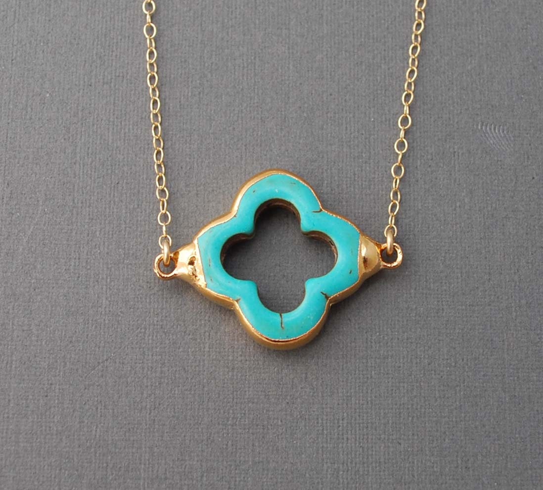 Turquoise Four Leaf Clover Gold Necklace