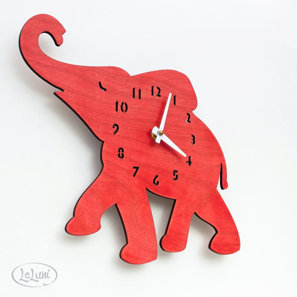 The "Baby Elephant in Red" designer wall mounted clock from LeLuni