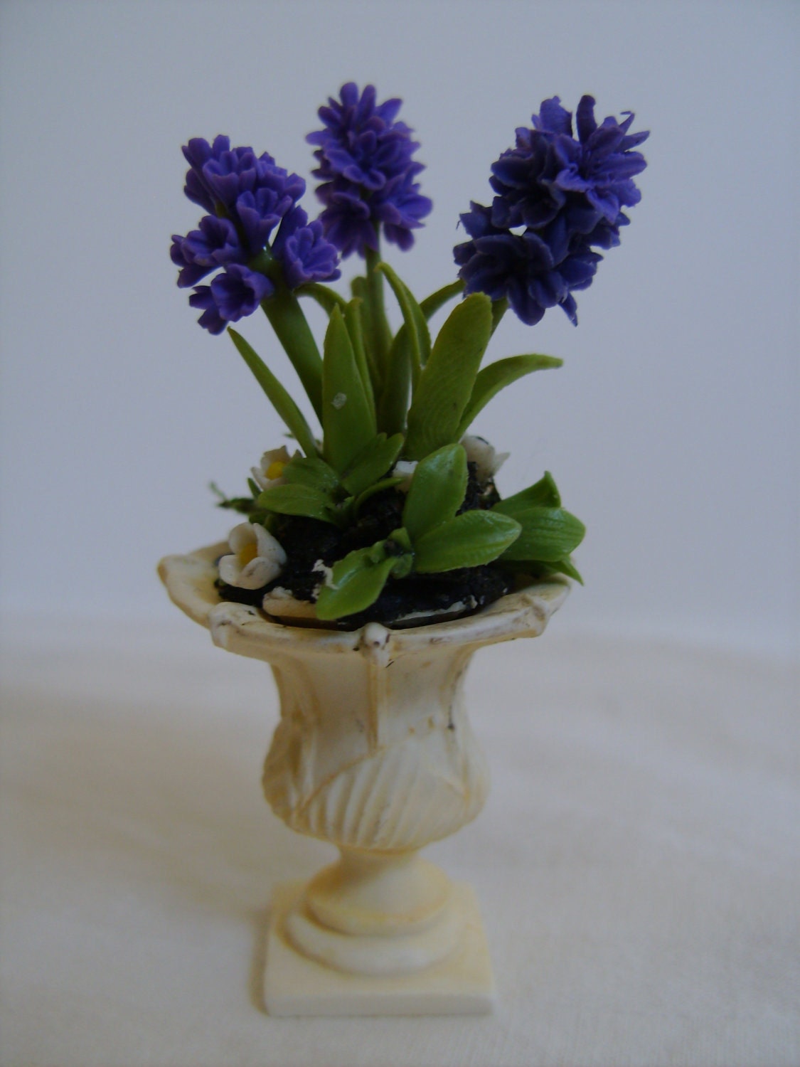 RESERVED for Jessie, Royal Purple Hyacinths in Neoclassic Urn Planter, One Inch Scale