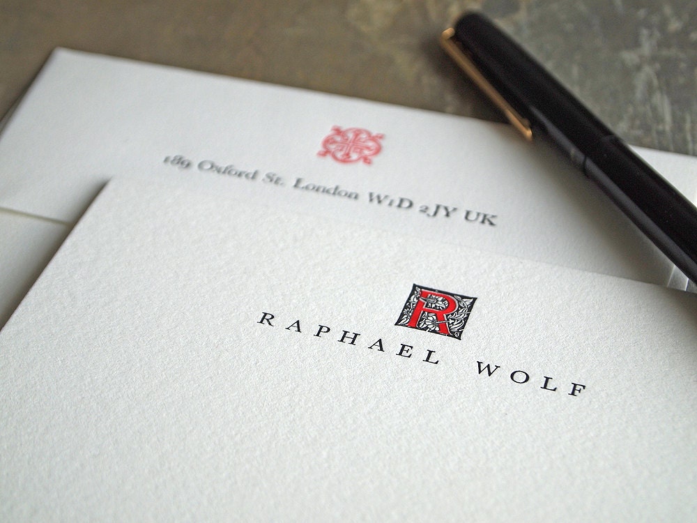 Ornate Letterpress Stationery - Personalized Note Cards - Red and Black - Folio