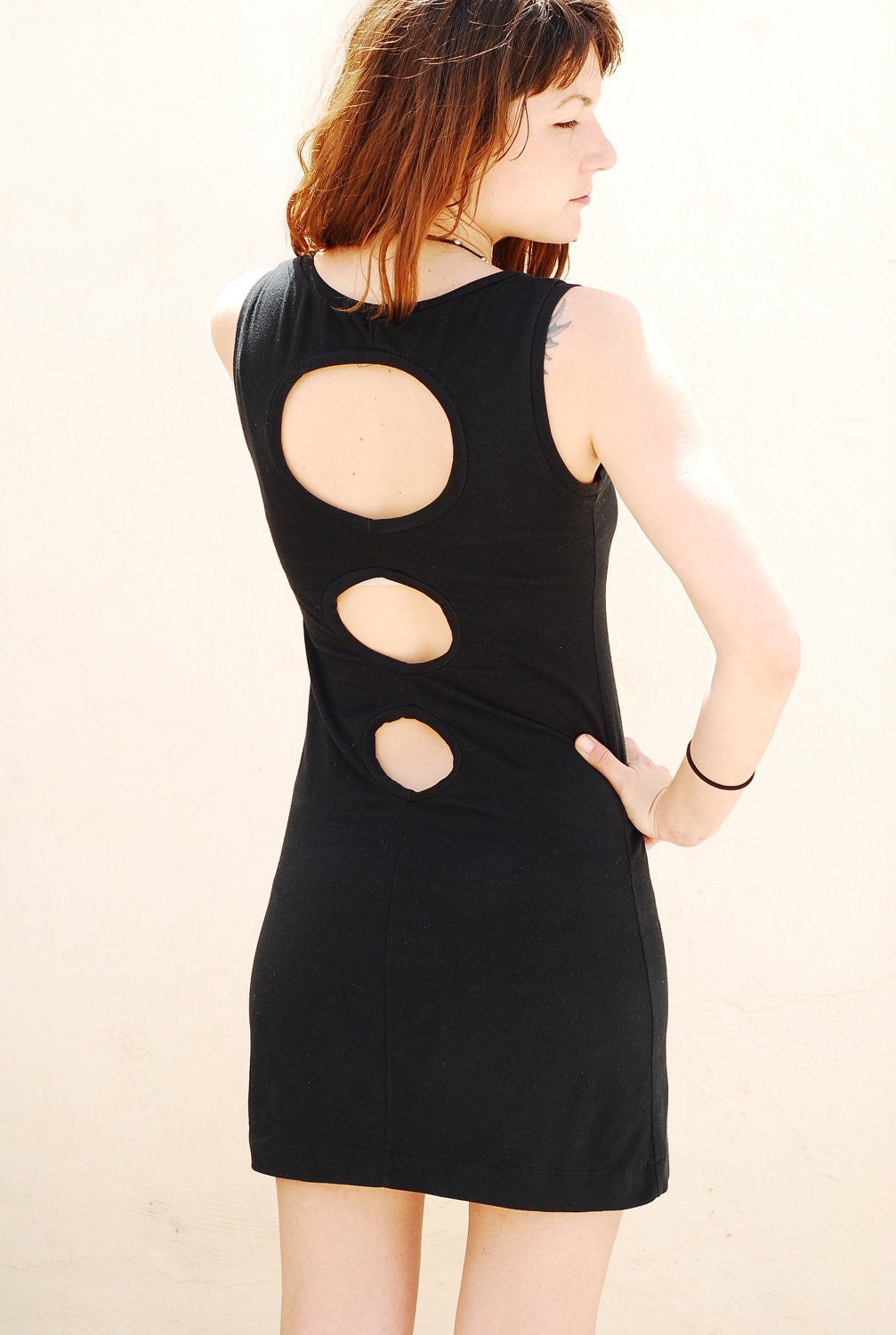 Party dress, Black Mini Dress. Open back.