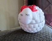Retro White Lamb Candle Holder Vintage Red Bow