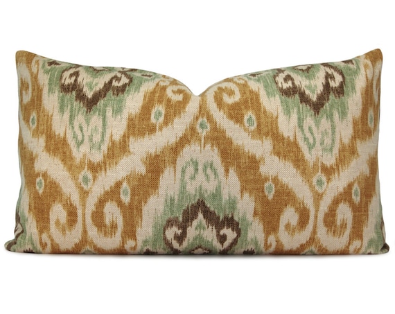 Iman Ikat Lumbar Pillow Cover in Sage, Camel, Charcoal and Beige - Ikat Decorative Pillow - Throw Pillow - Accent Pillow