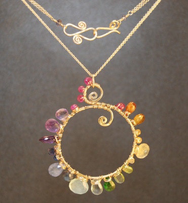 Necklace 242 Hammered necklace with multi gemstones