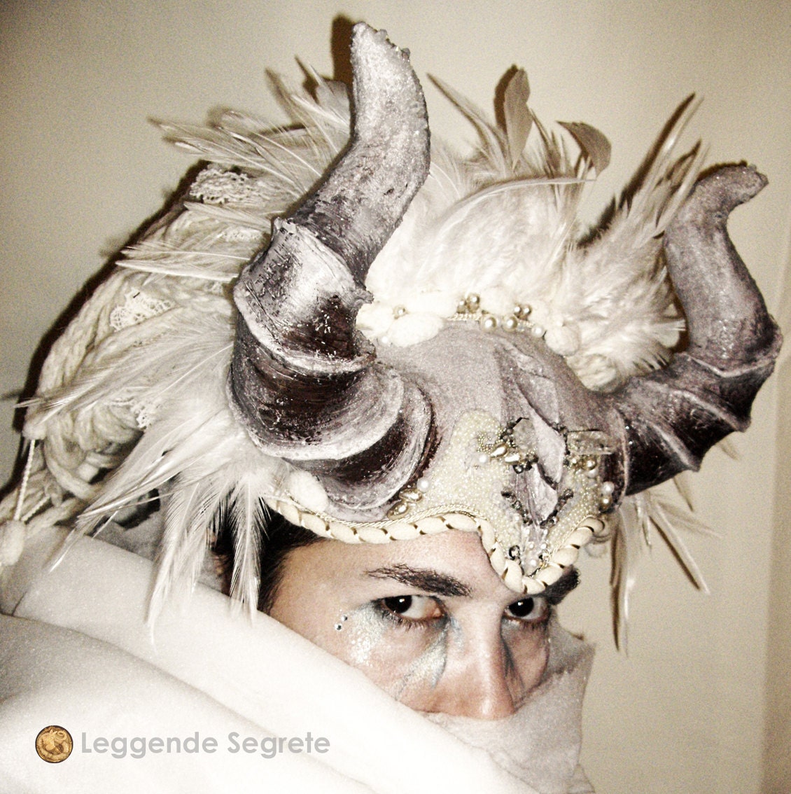 Horns Frosted White headdress, Whimsical Fantasy Hair Style, LARP, Wiccan ritual wedding