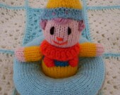 Children or Baby unisex Clown & Donut Toy Soft Doll - suitable from birth. Hand Knitted