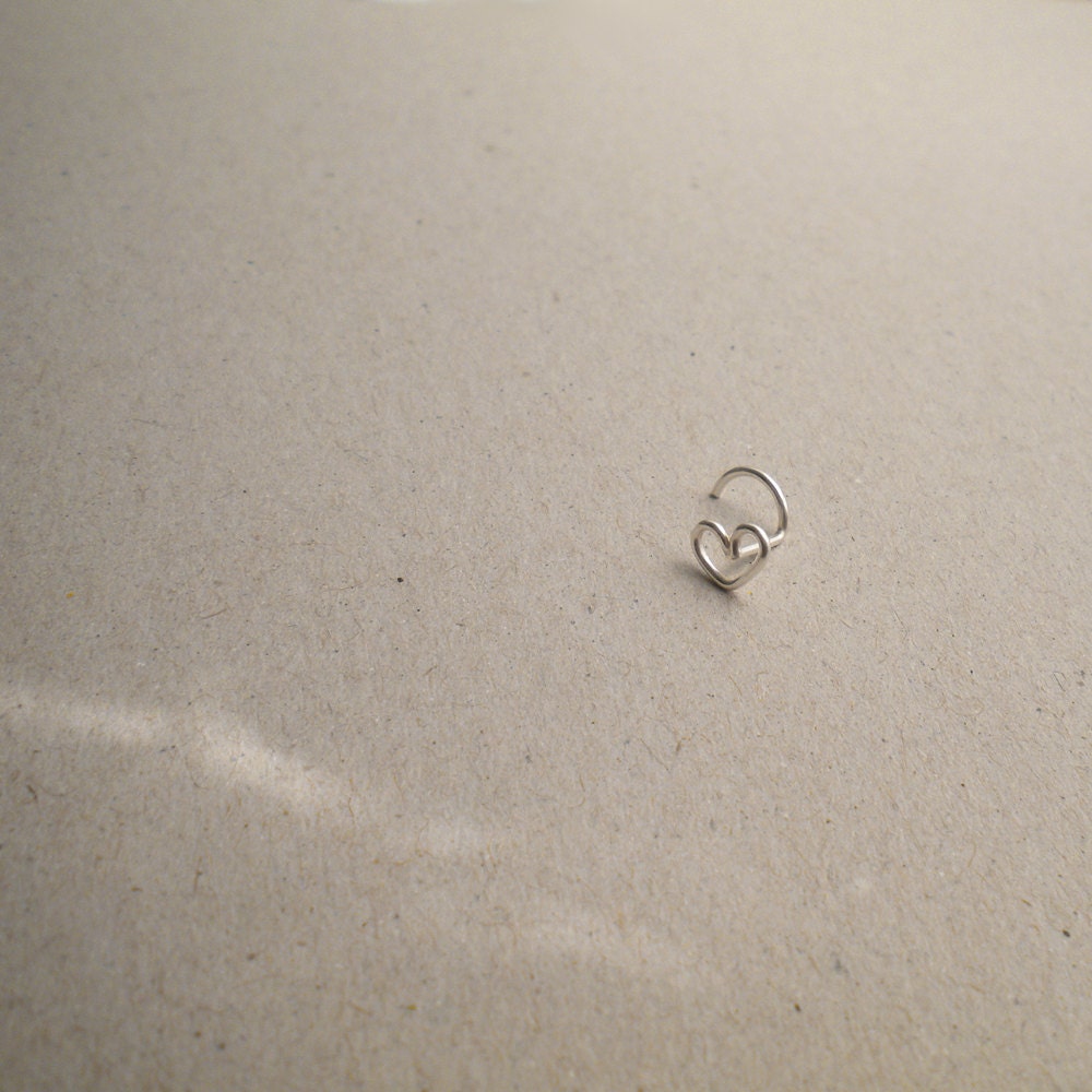 Fine silver nose stud, Heart shaped nose screw, L shaped end or screw end, Nose jewelry, Heart nose ring, Silver nose stud