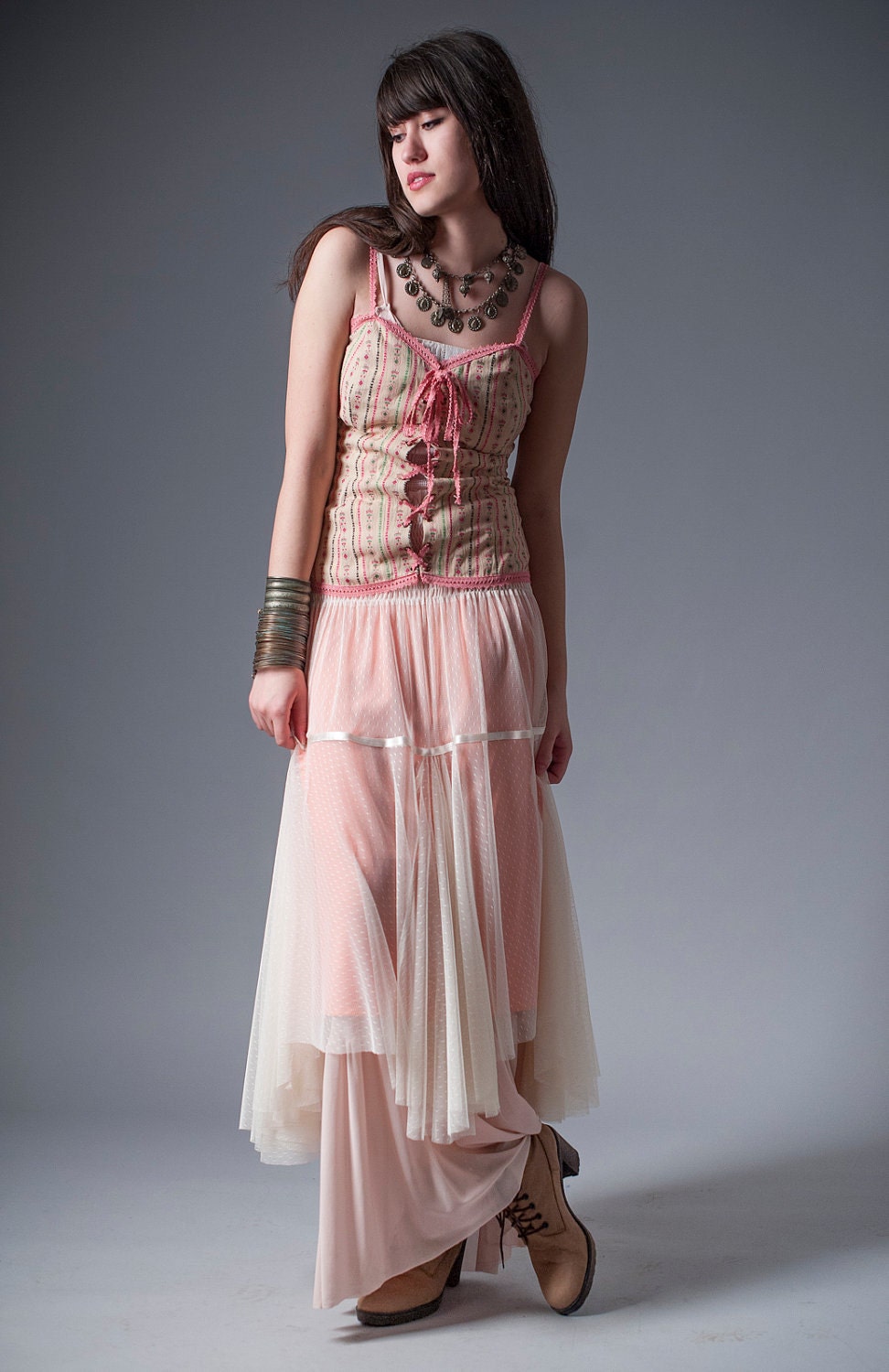 Sheer Maxi Mesh Skirt with High-Low Hem and Stretchy Smocked Waist, Spring maxi skirt, Prom skirt, Off-white skirt,  Fits all skirt