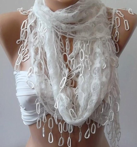 Super elegant scarf White Scarf Lace Scarf