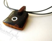 BLACK EYE - Original Handmade Wooden Necklace - cherry wood, mahagon and aluminum, 1,5mm leather cord