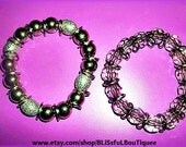 2 Shimmery Silver & Faceted Clear Crystal Glitzy Stretchy Classy Bracelets