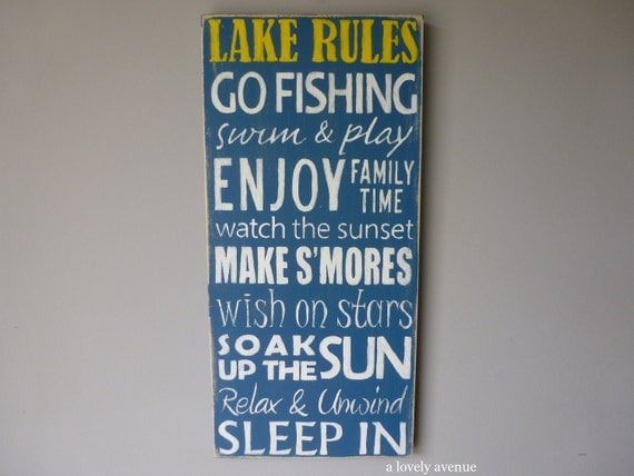Lake Rules - Hand Painted Typography Art Distressed Wood Sign