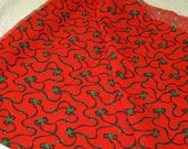 Vintage Cotton Fabric - 2 yds. 5" - Green Ribbons and Holly on Red