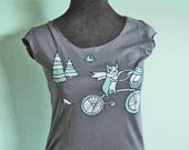 Women's Bike Animal Shirt (scoop neck in grey) by boygirlparty - cute happy dog cat bicycle tshirt