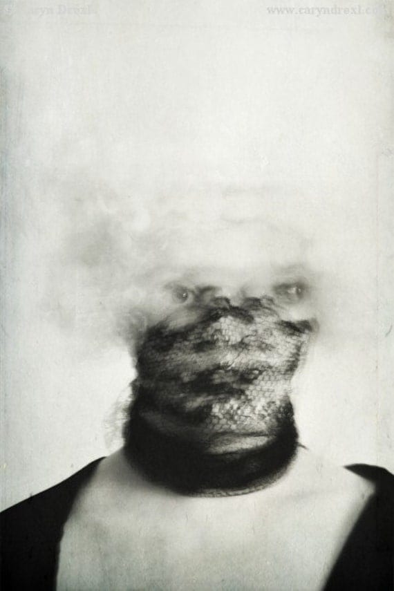 Modern Oddity - FREE SHIPPING - Print Head Exploding Movement Blur Face Black Lace Gray White Surreal Creepy Eyes Mask