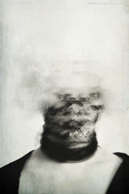 Modern Oddity - FREE SHIPPING - Print Head Exploding Movement Blur Face Black Lace Gray White Surreal Creepy Eyes Mask