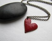 Taken copper and torch fired enamel heart pendant - made to order