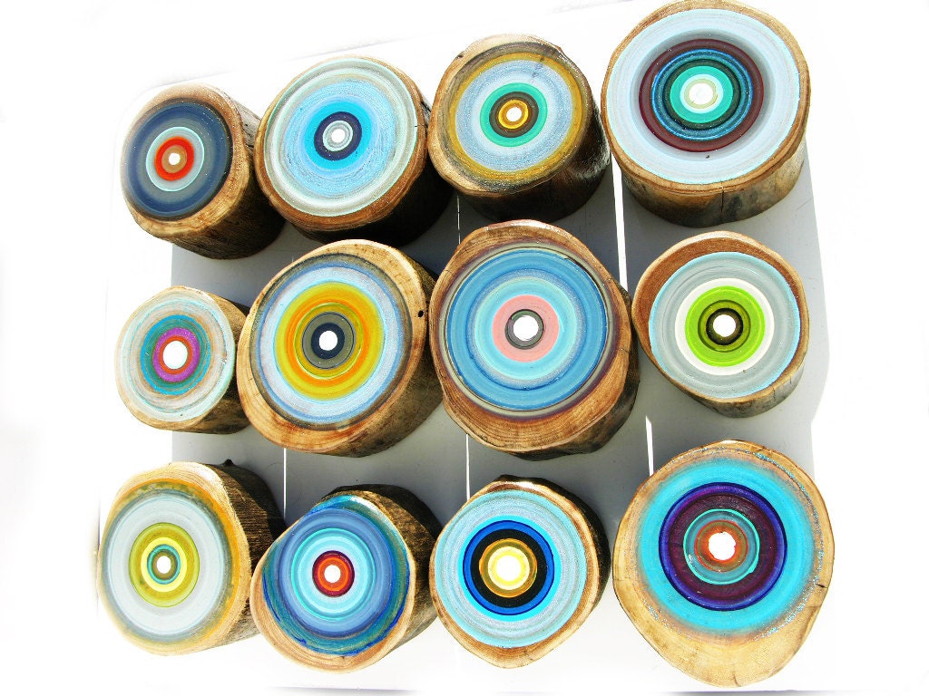 Original Large Abstract Art in Blues by Tree Rings by Tracy Melton