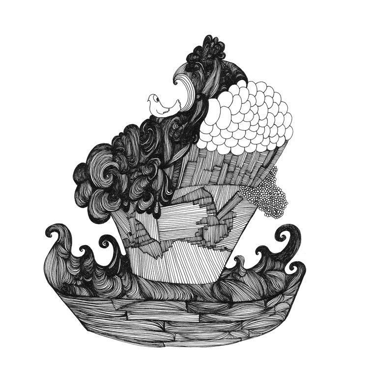Birdie Boat 8x10 Fine Art Archival Print of Original Pen and Ink Drawing