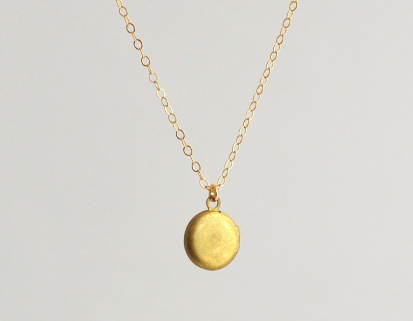 Tiny locket necklace - small vintage brass locket on 14k gold filled chain - dainty jewelry women gift