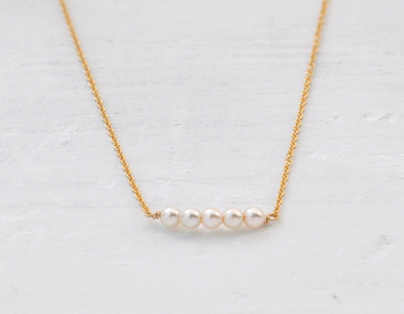 Tiny row of pearls - ivory swarovski pearls gold filled necklace - simple everyday jewelry  gift for her