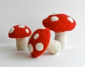 Red and White Polka Dot Felted Mushrooms for Birthdays, Weddings and Graduations