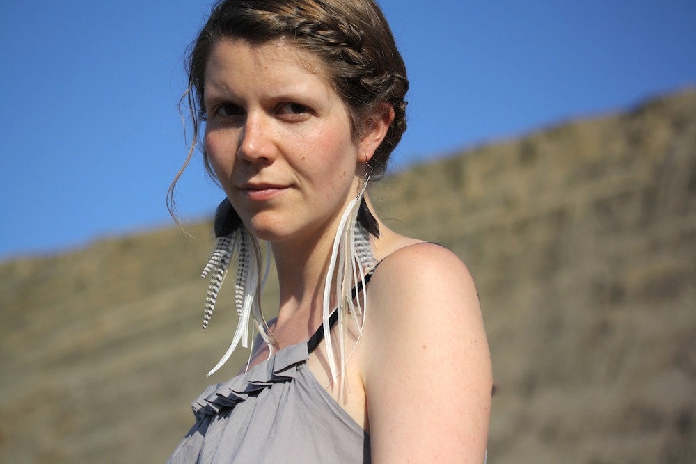 Feather Earrings - Long Feather Earrings - White Neutral Earrings - Very Long Feather Earrings