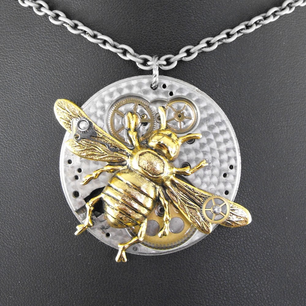 Honey Bee Steampunk Necklace - Flight of the Mechanical Bumblebee by COGnitive Creations