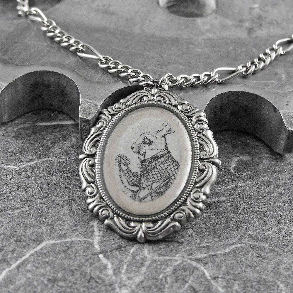 Alice in Wonderland White Rabbit Silver Necklace - The White Rabbit's Flair by COGnitive Creations