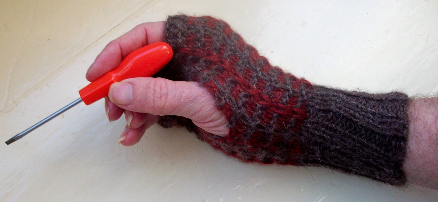 Unisex fingerless gloves - alpaca hand warmers brown chestnut