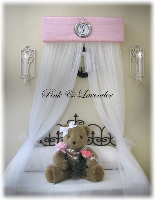 Princess Bed Canopy CrOwN Silver FREE Monogram Upholstered with Drapes SaLe