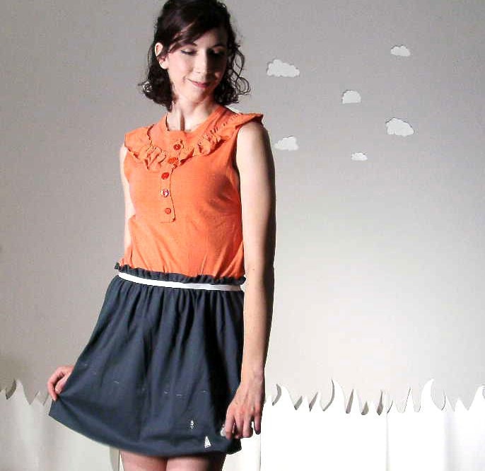 Custom skirt eco friendly gathered waist cutout lace grey made to order STORMY WEATHER