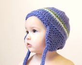 baby earflap hat and knit boutique photo prop, 9 to 18 months - purple amethyst striped, ready to ship