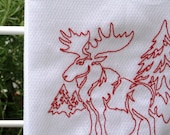 MAINEly Red Moose - Embroidered Cotton Kitchen Towel
