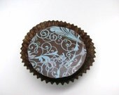1 Dozen Ocean Blue and Metallic Silver Plume Design -Chocolate Covered Oreos Wedding Bridal Sea Metallic