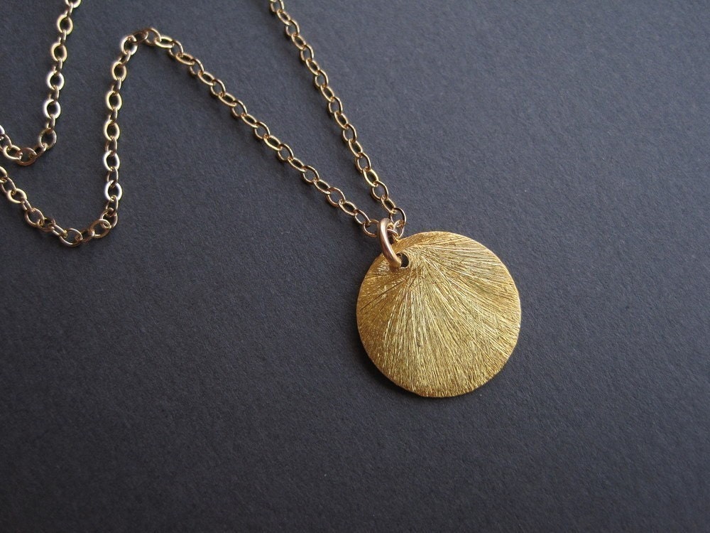 Gold Necklace - Vermeil Circle Round Coin - 24K Gold Brushed - 14K Gold Filled Chain - The Everyday Miniature Collection