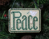 Peace Cross Stitched and Beaded Christmas Holiday Christmas Tree Ornament - Free Shipping