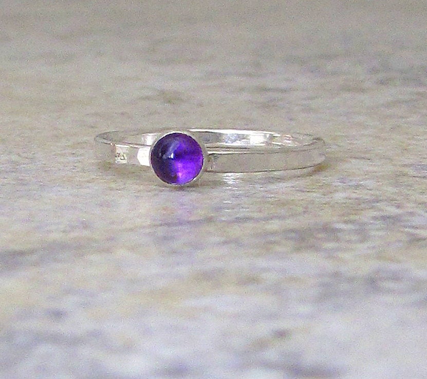 Amethyst Ring Silver Stacking Ring Birthstone Ring Mothers Ring February Birthstone