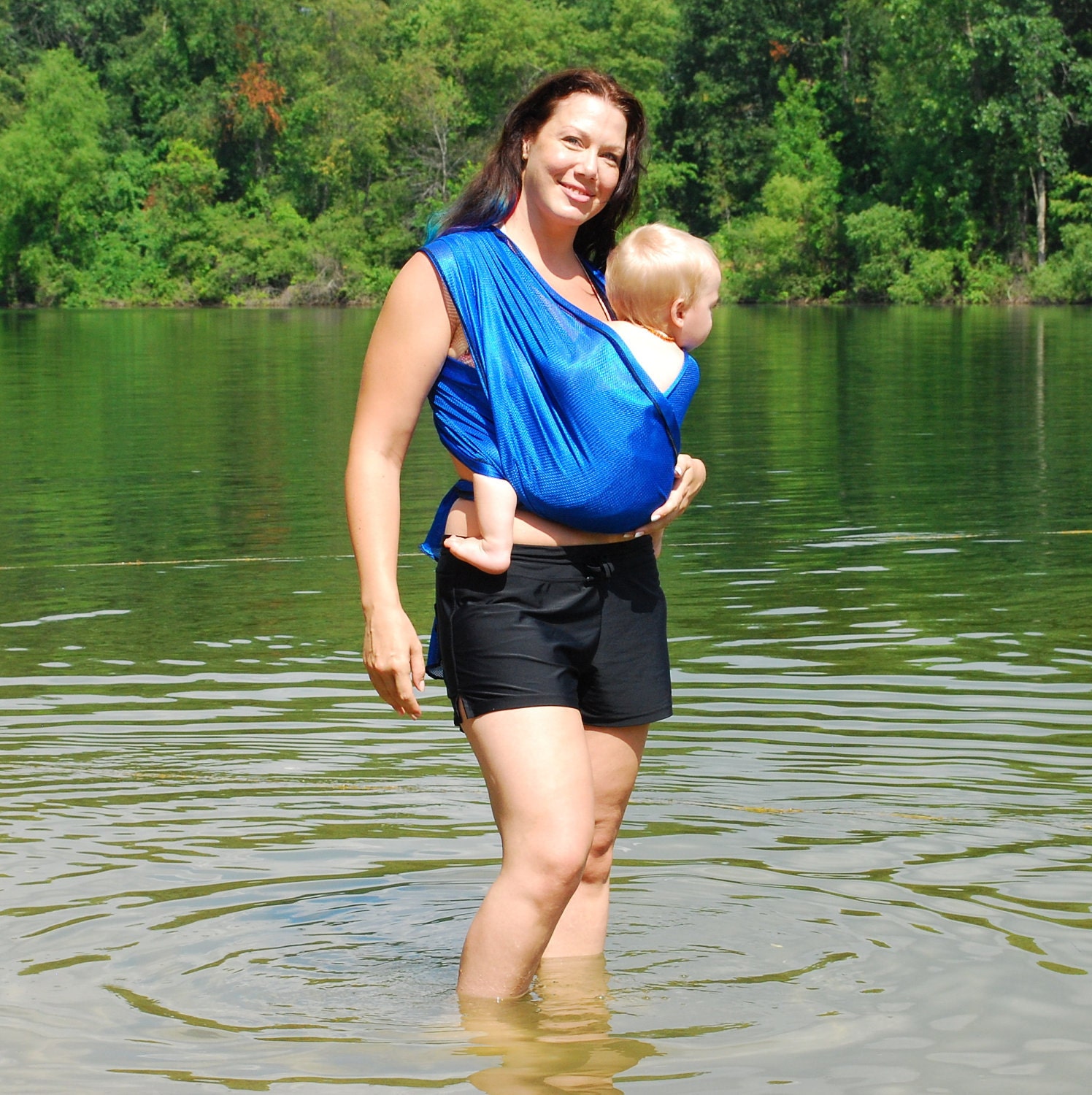 Baby Wrap Carrier Water Mesh Sapphire Blue for Pools, Beach Vacation, Shower - Made to Order